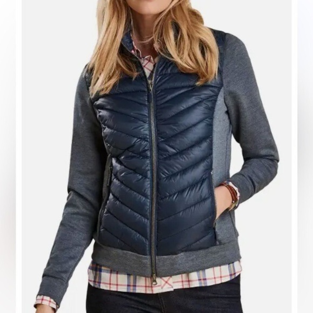 Barbour Exmouth Hybrid Sweatshirt Stowable Hood Pack in Navy Gray Size 8